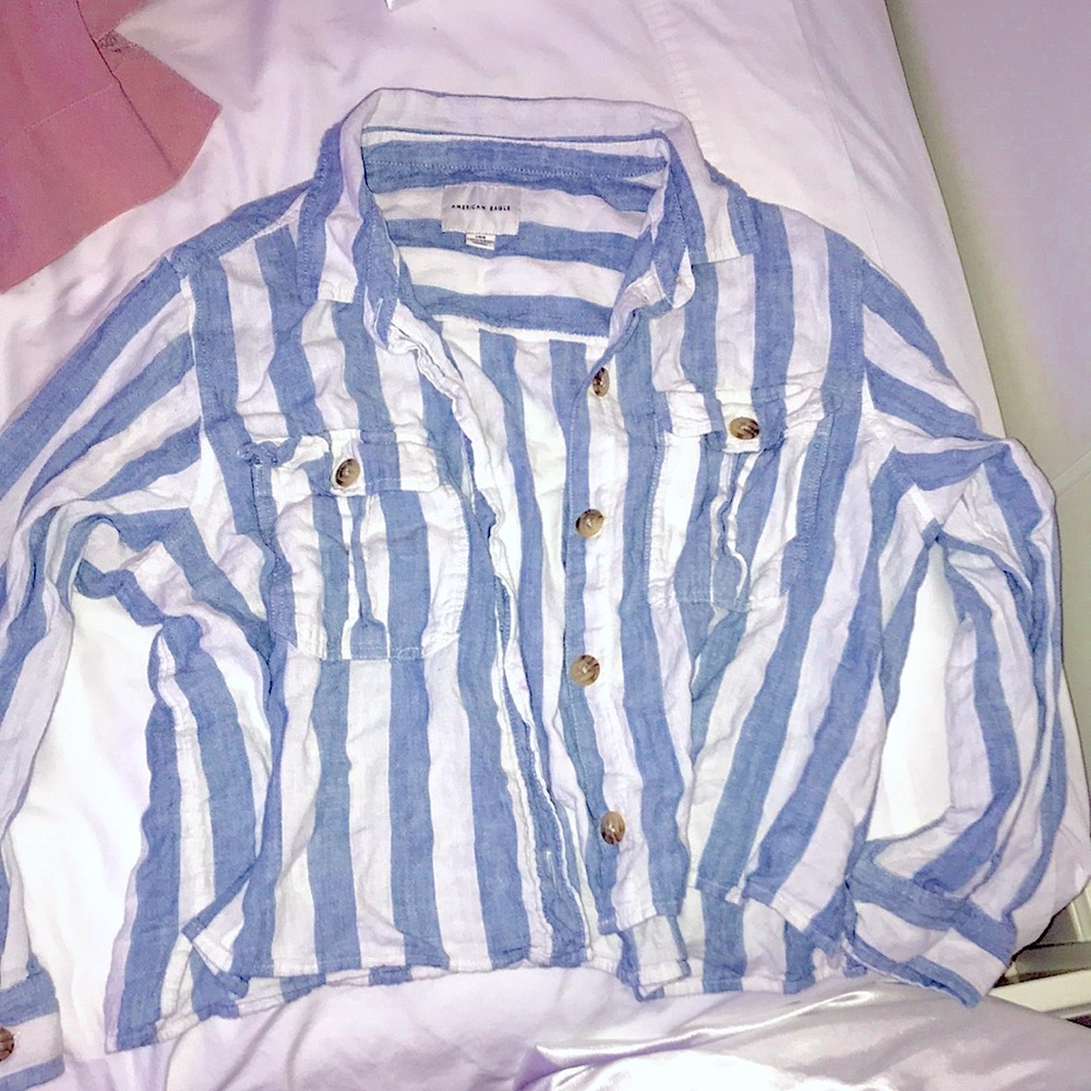Blue and white striped top